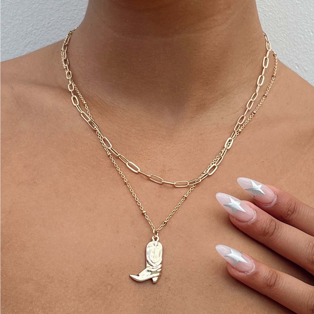 Nasty Gal Gold Layered Cowboy Boot Chain Necklace